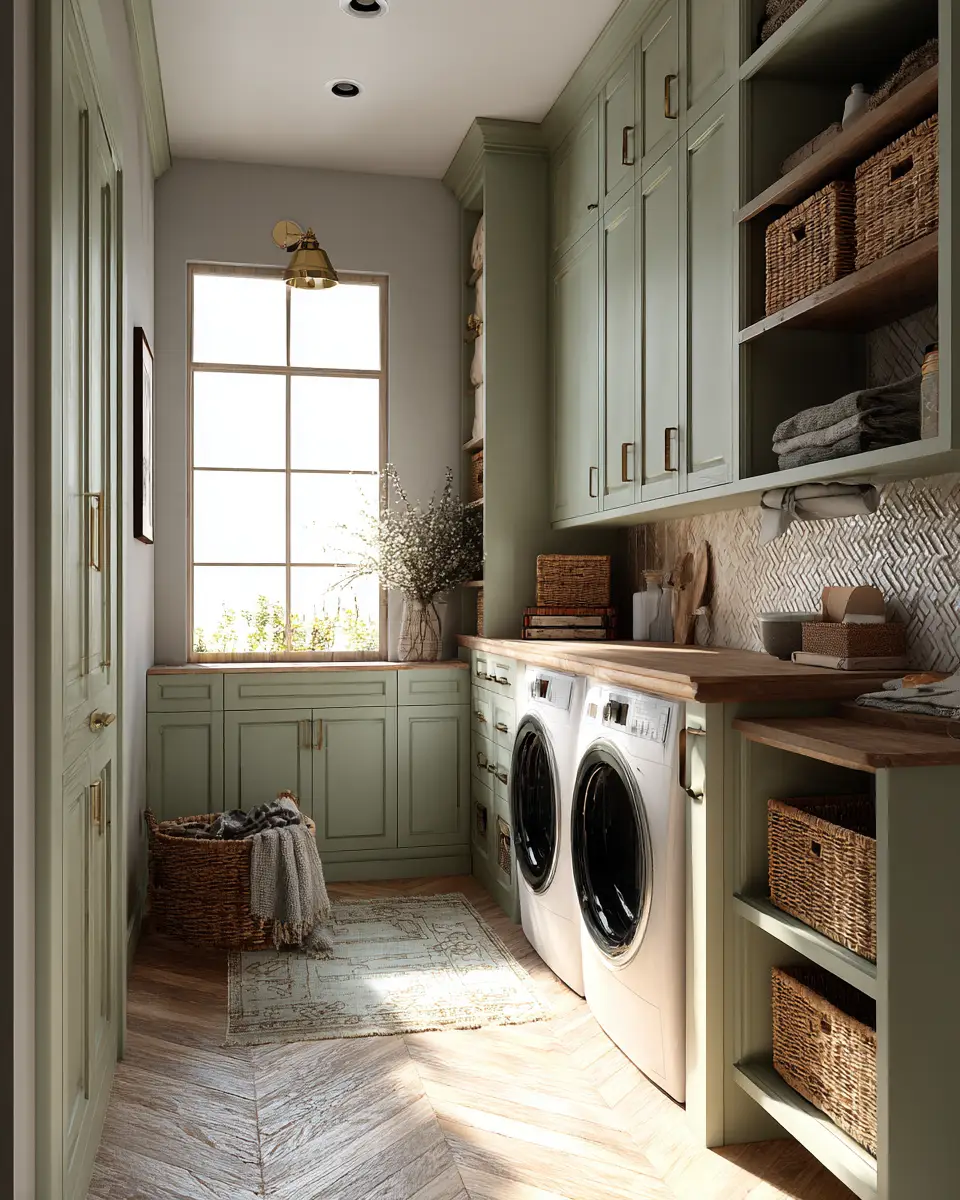 Sage Green Boho Laundry Room Decor Ideas