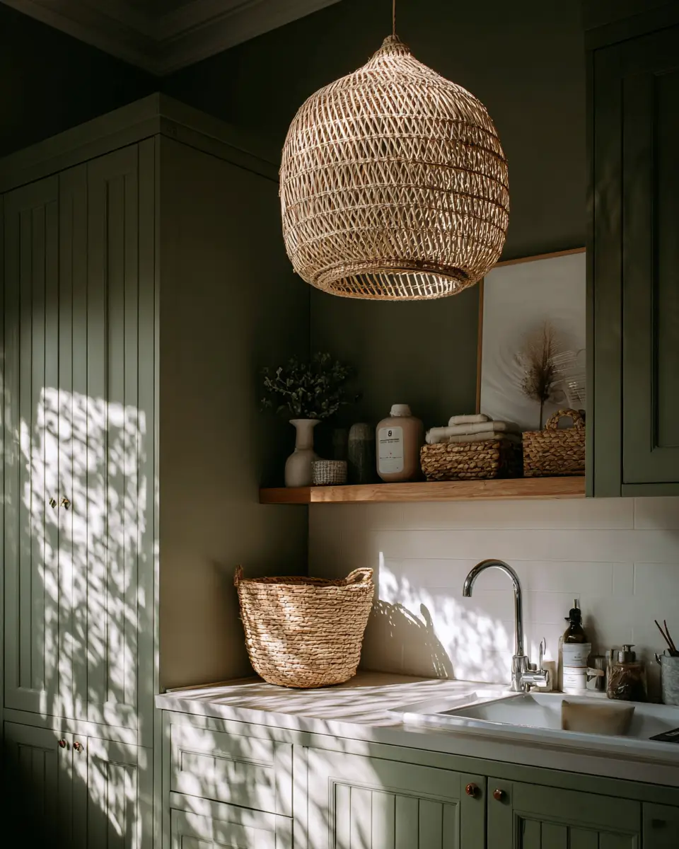 Sage Green Boho Laundry Room Decor Ideas