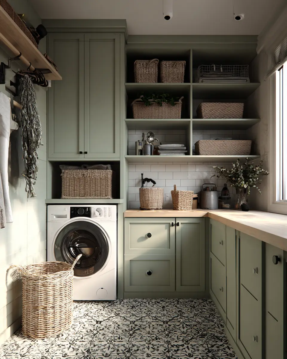 Sage Green Boho Laundry Room Decor Ideas