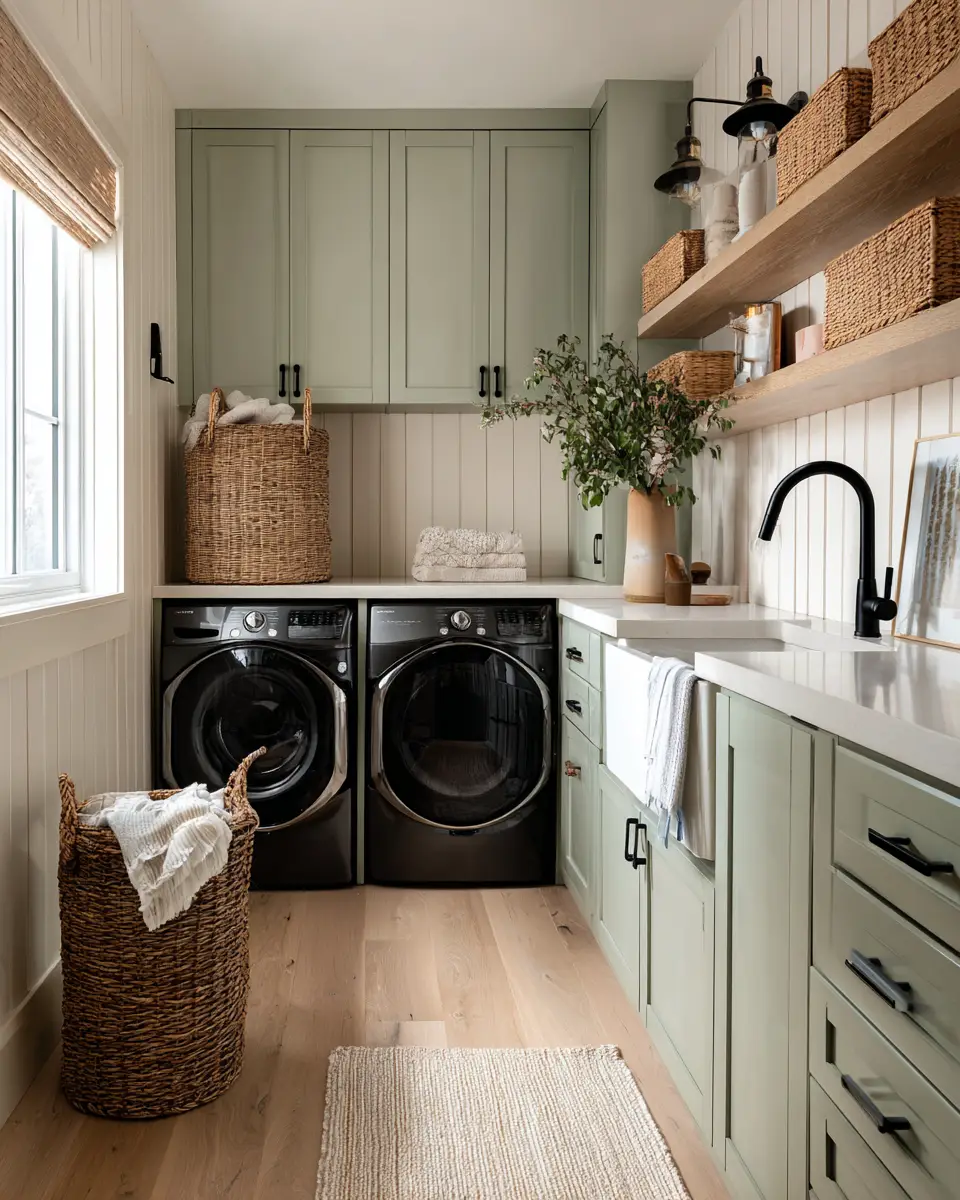 Sage Green Boho Laundry Room Decor Ideas