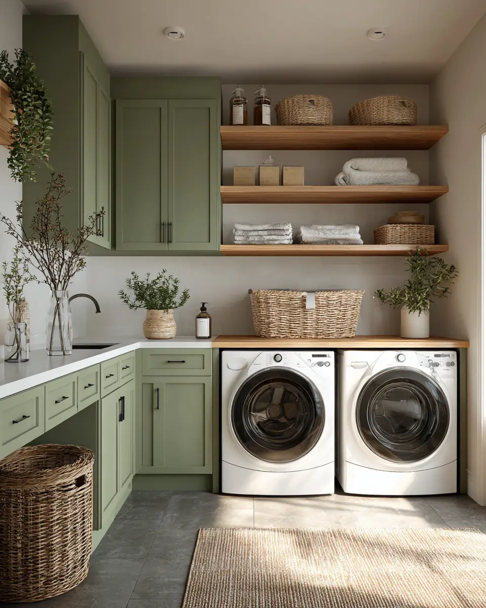 Sage Green Boho Laundry Room Decor Ideas