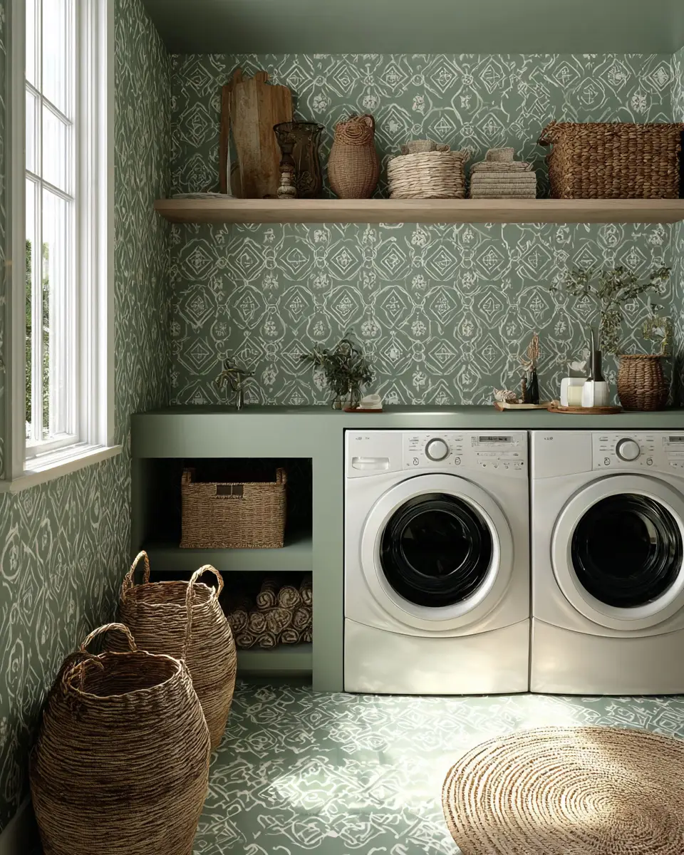 Sage Green Boho Laundry Room Decor Ideas