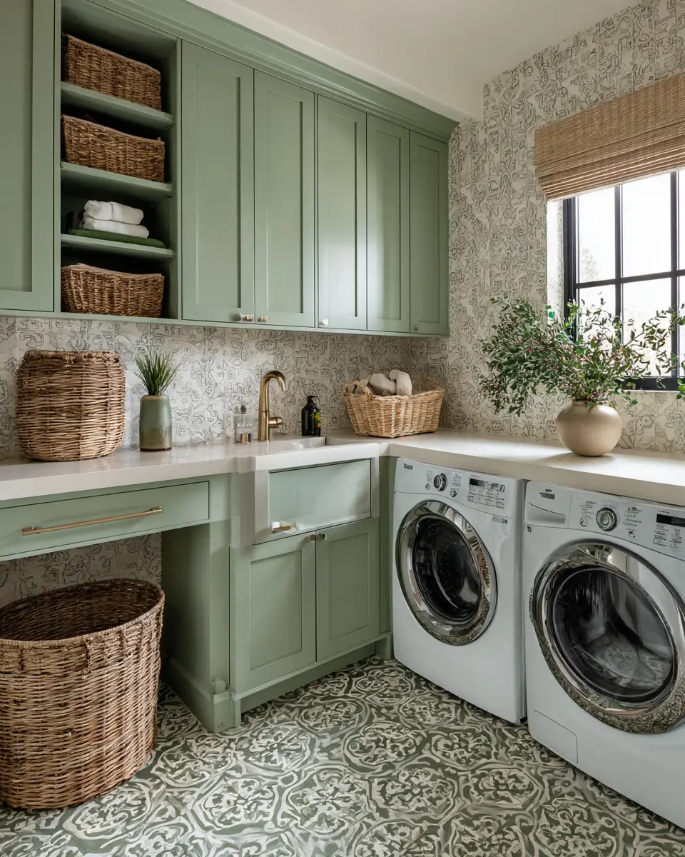 Sage Green Boho Laundry Room Decor Ideas
