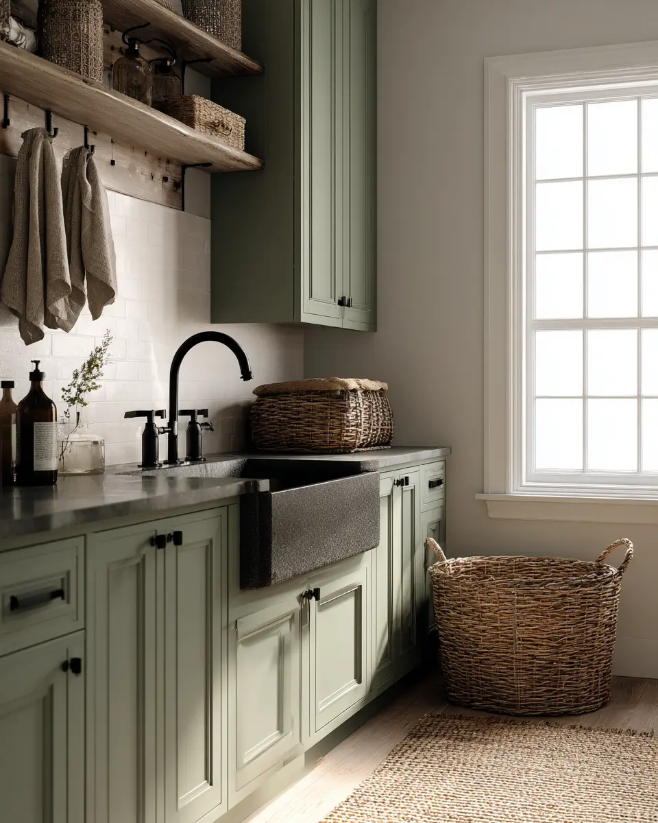 Sage Green Boho Laundry Room Decor Ideas