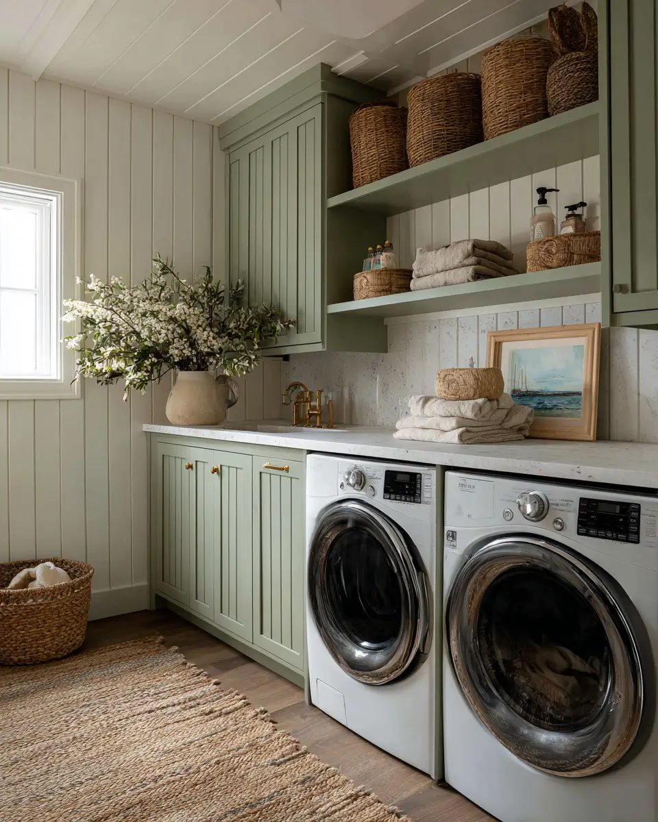 Sage Green Boho Laundry Room Decor Ideas
