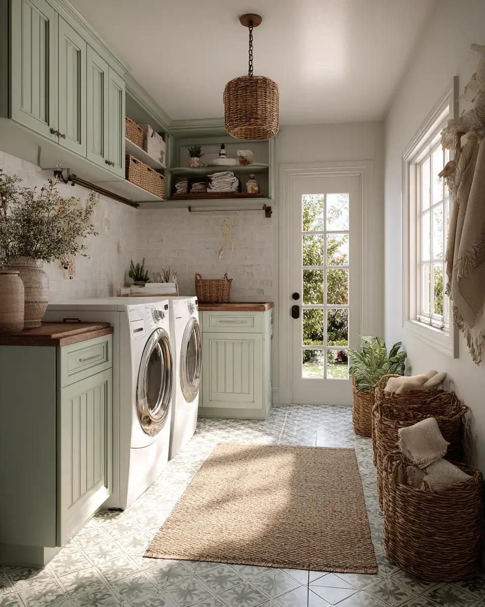 Sage Green Boho Laundry Room Decor Ideas