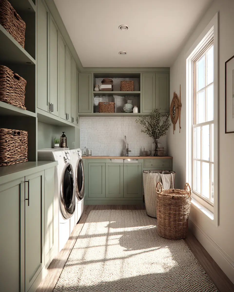 Sage Green Boho Laundry Room Decor Ideas