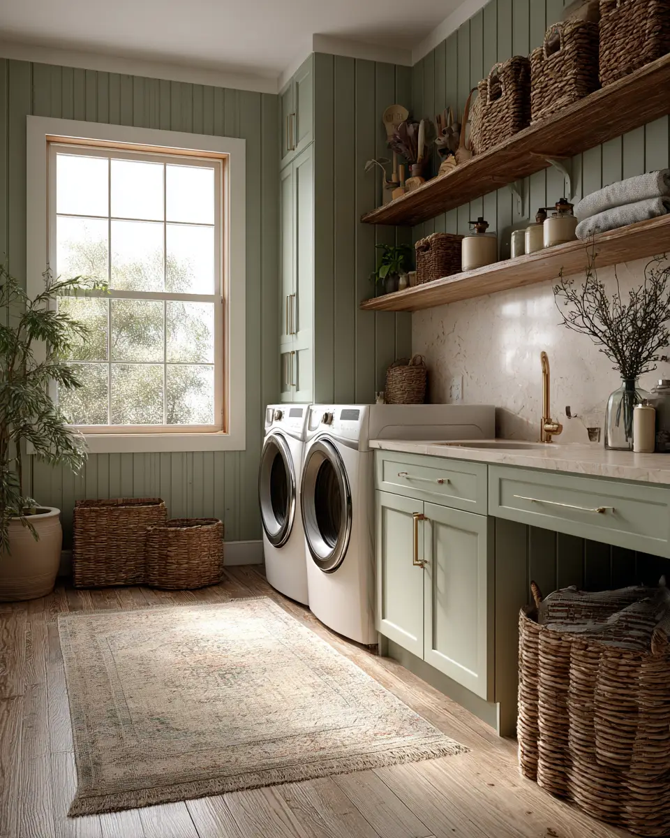 Sage Green Boho Laundry Room Decor Ideas