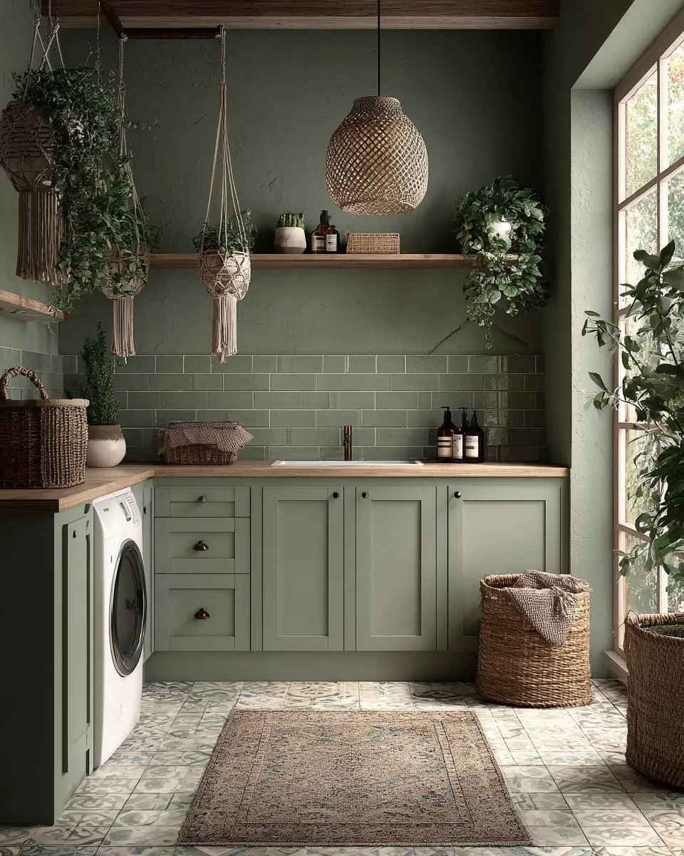 Sage Green Boho Laundry Room Decor Ideas