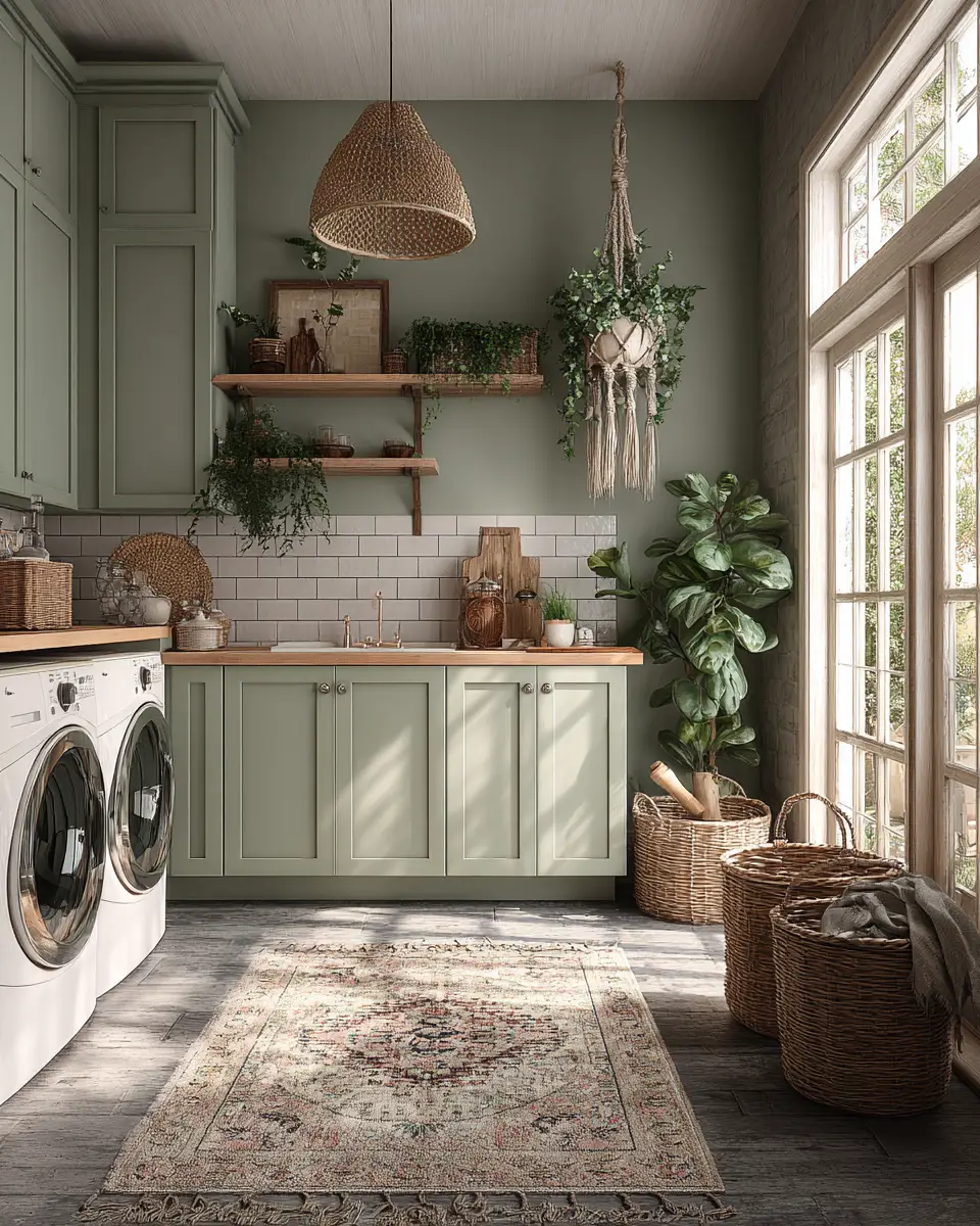 Sage Green Boho Laundry Room Decor Ideas