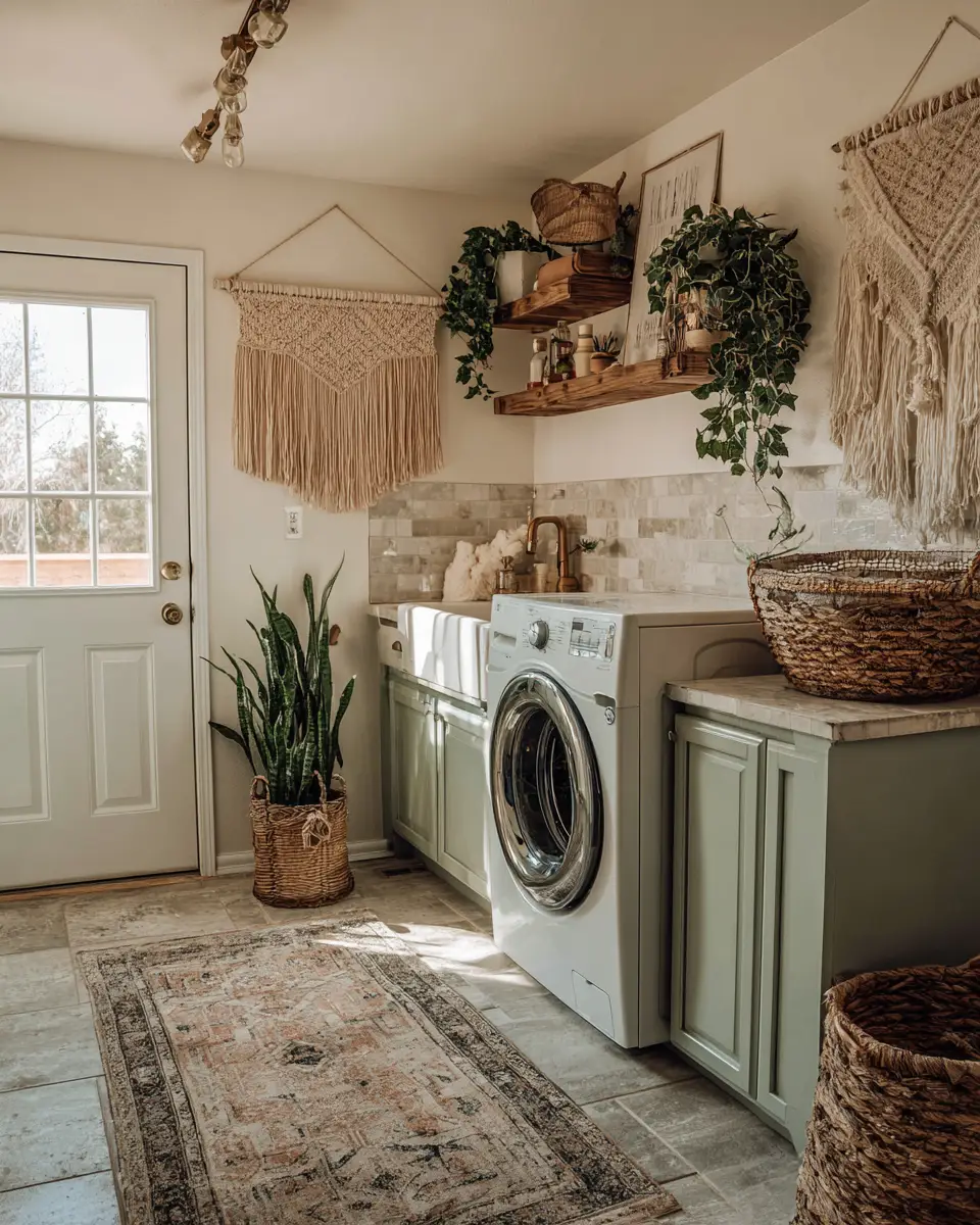 Sage Green Boho Laundry Room Decor Ideas