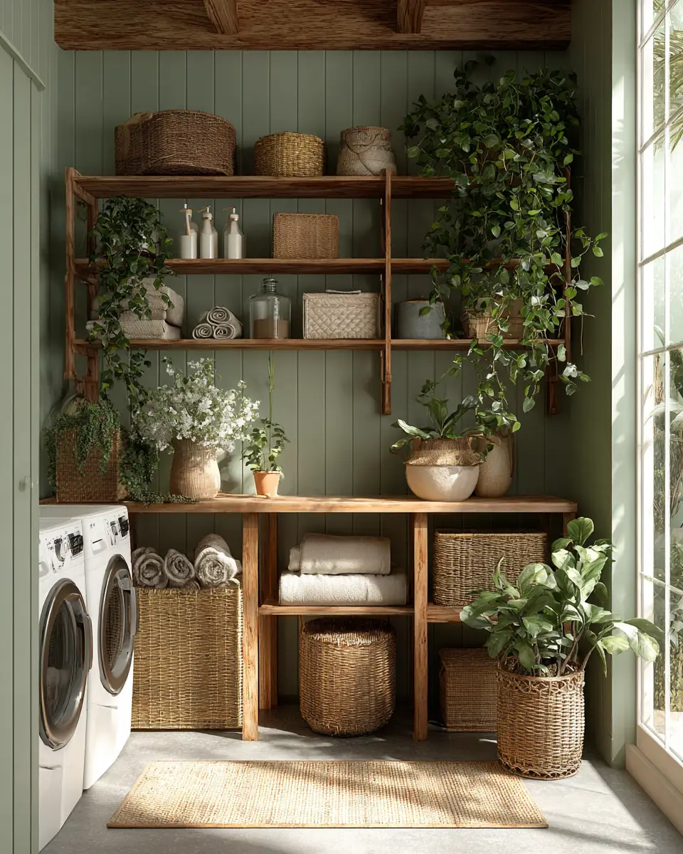 Sage Green Boho Laundry Room Decor Ideas