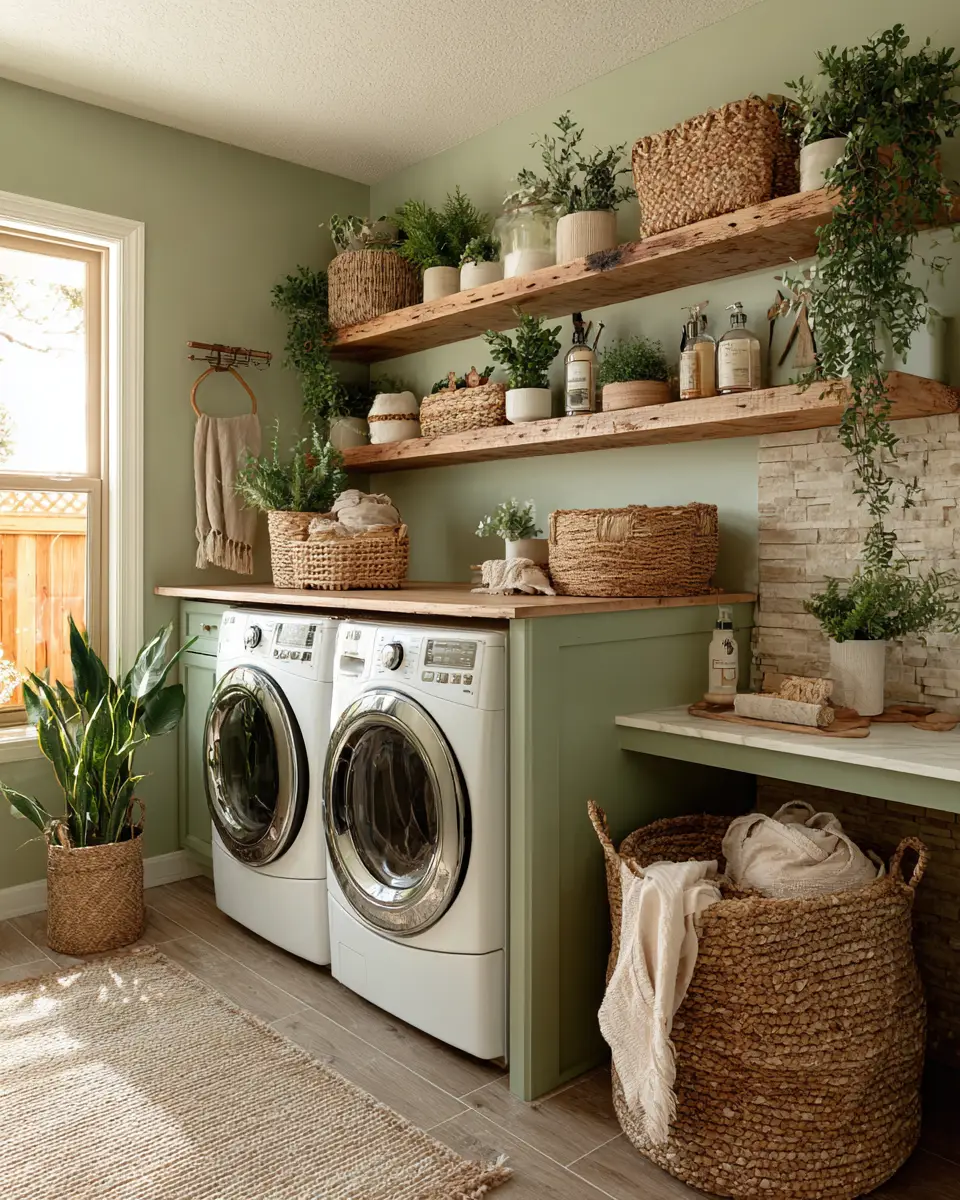 Sage Green Boho Laundry Room Decor Ideas