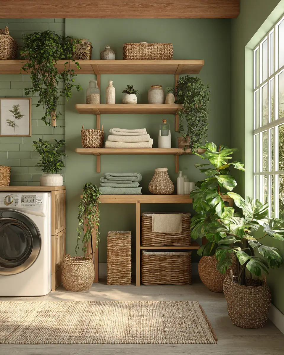 Sage Green Boho Laundry Room Decor Ideas