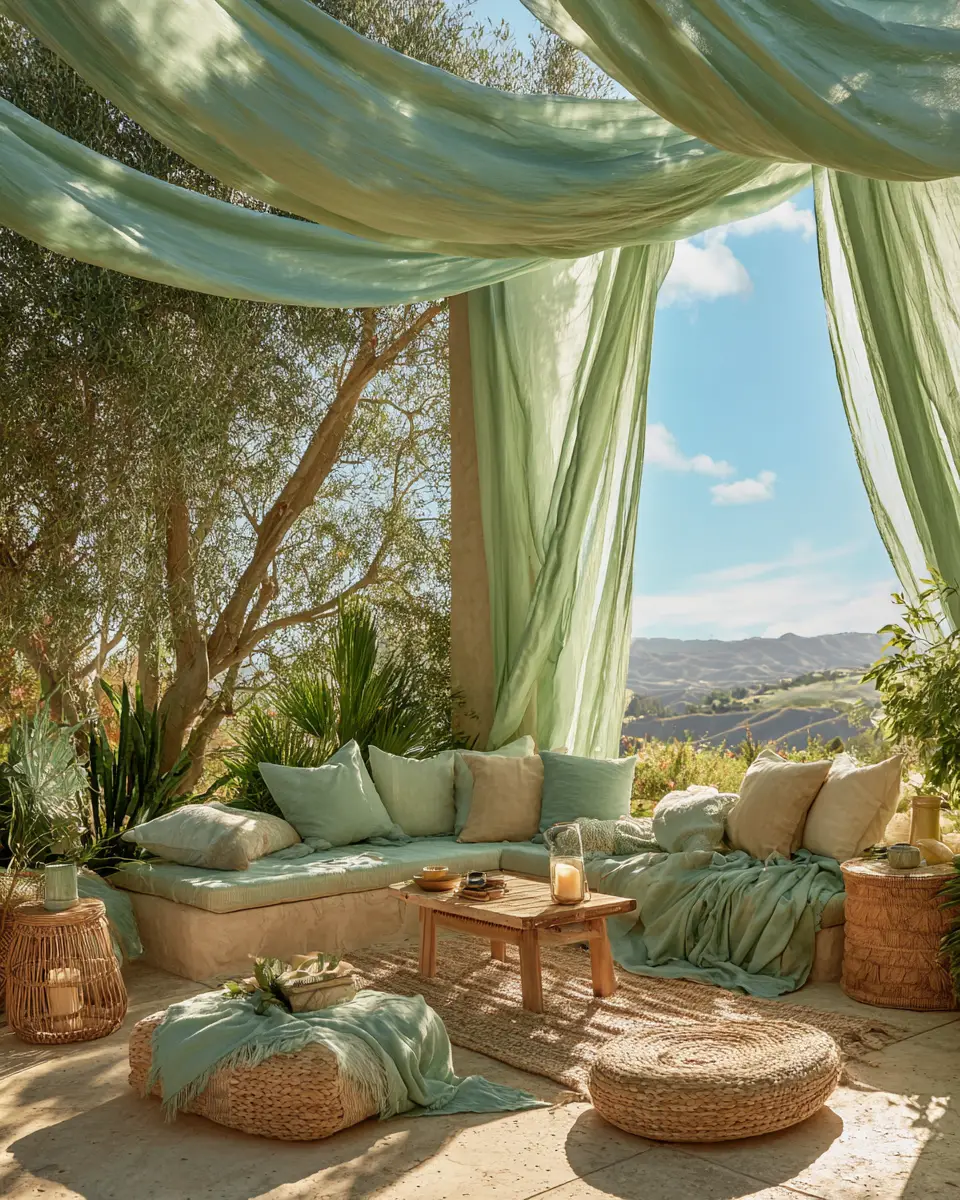 Sage Green Boho Patio Decor Ideas