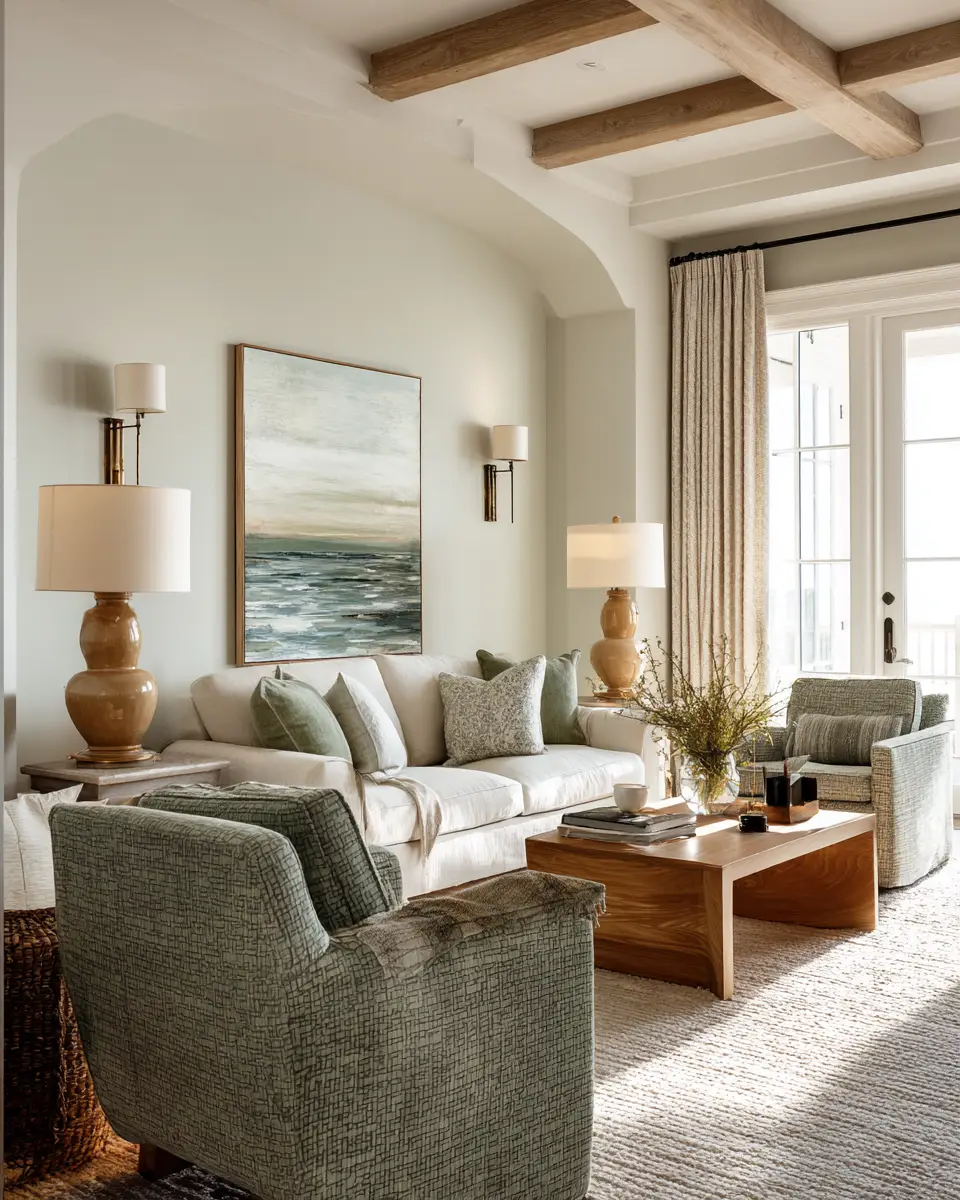 Sage Green Coastal Living Room Decor Ideas