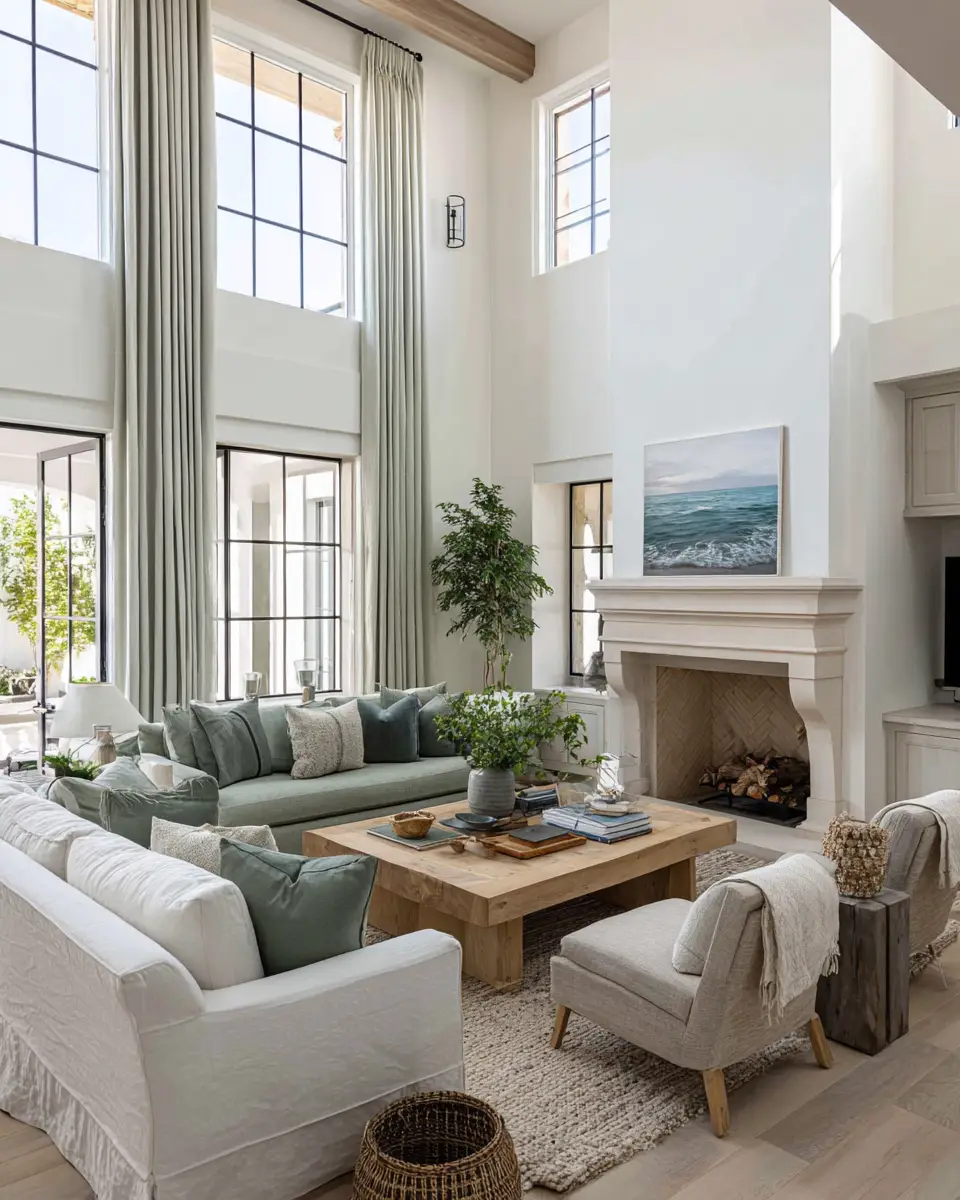 Sage Green Coastal Living Room Decor Ideas