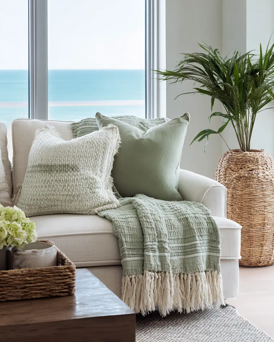 Sage Green Coastal Living Room Decor Ideas