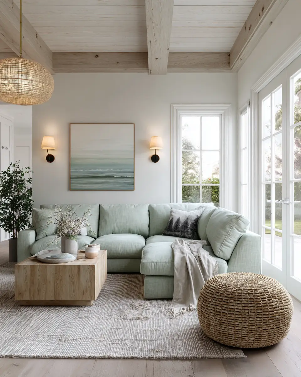 Sage Green Coastal Living Room Decor Ideas