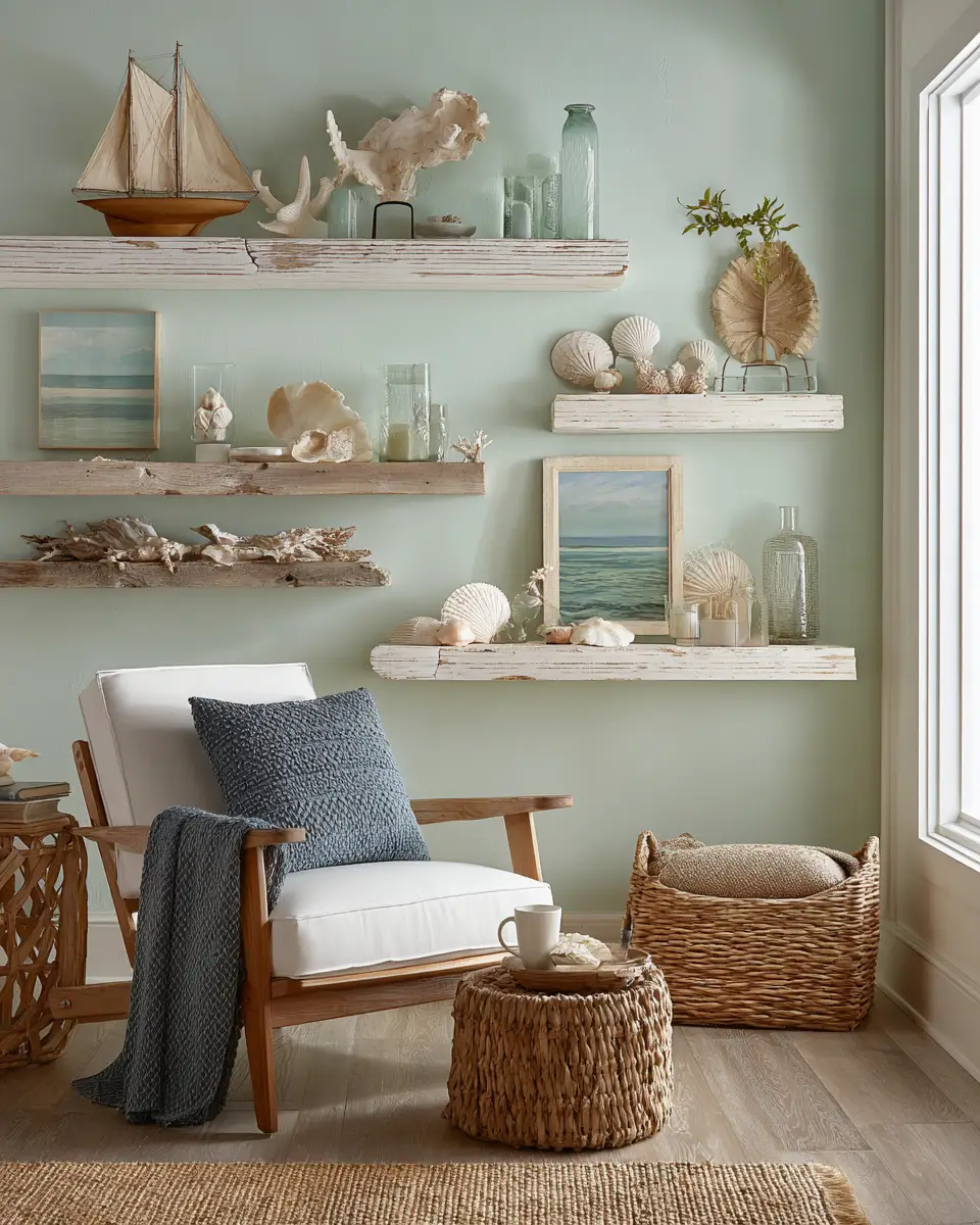 Sage Green Coastal Living Room Decor Ideas