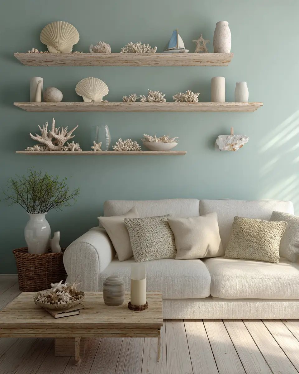 Sage Green Coastal Living Room Decor Ideas