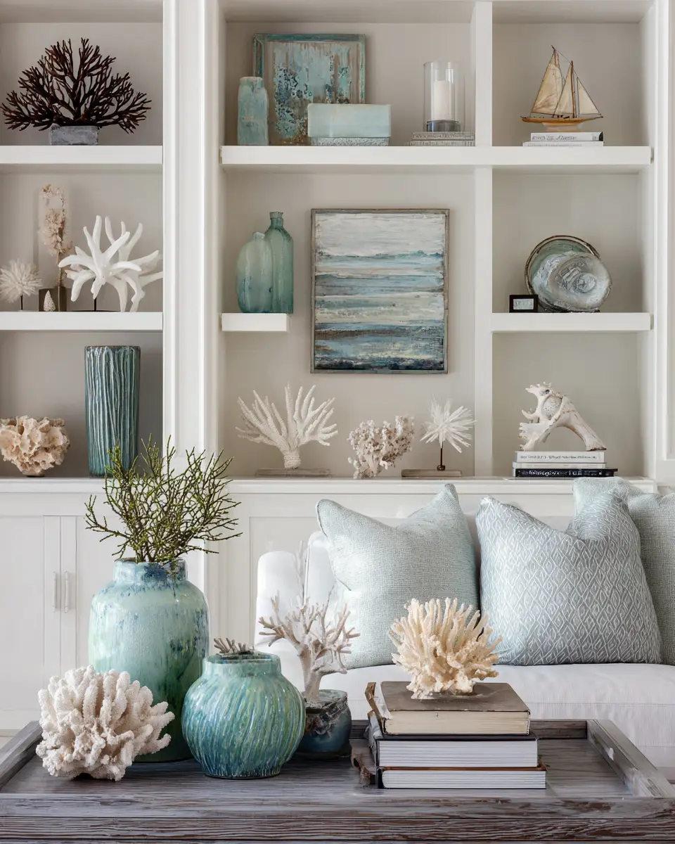 Sage Green Coastal Living Room Decor Ideas