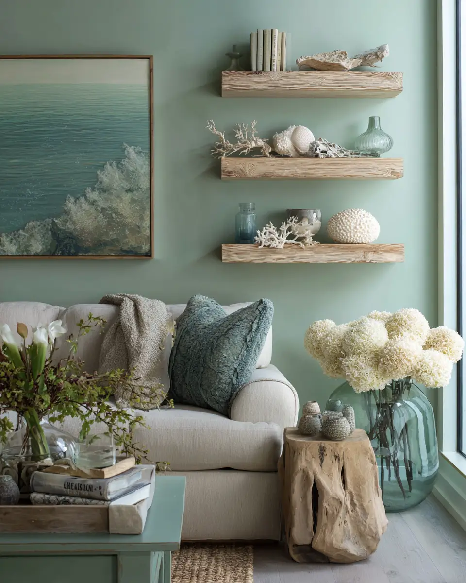 Sage Green Coastal Living Room Decor Ideas