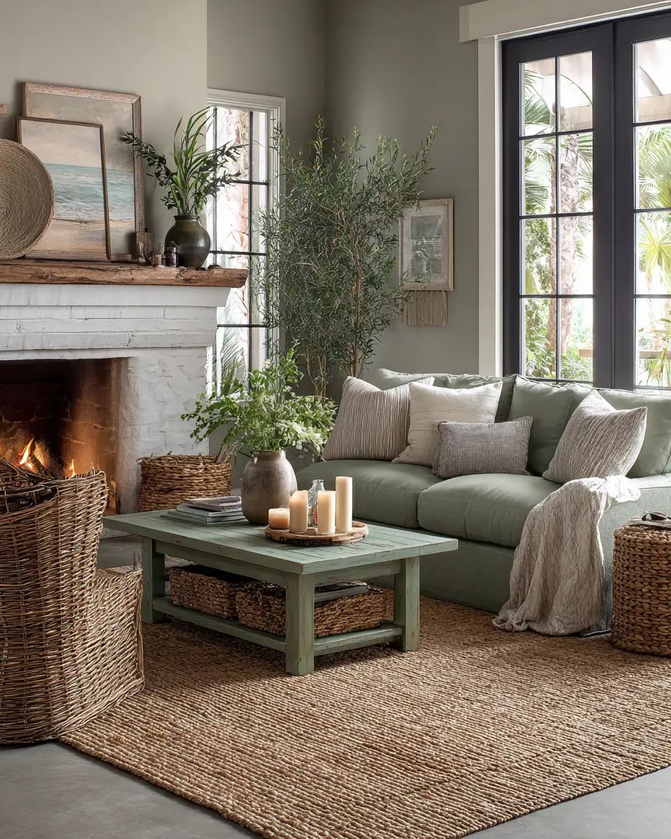 Sage Green Coastal Living Room Decor Ideas