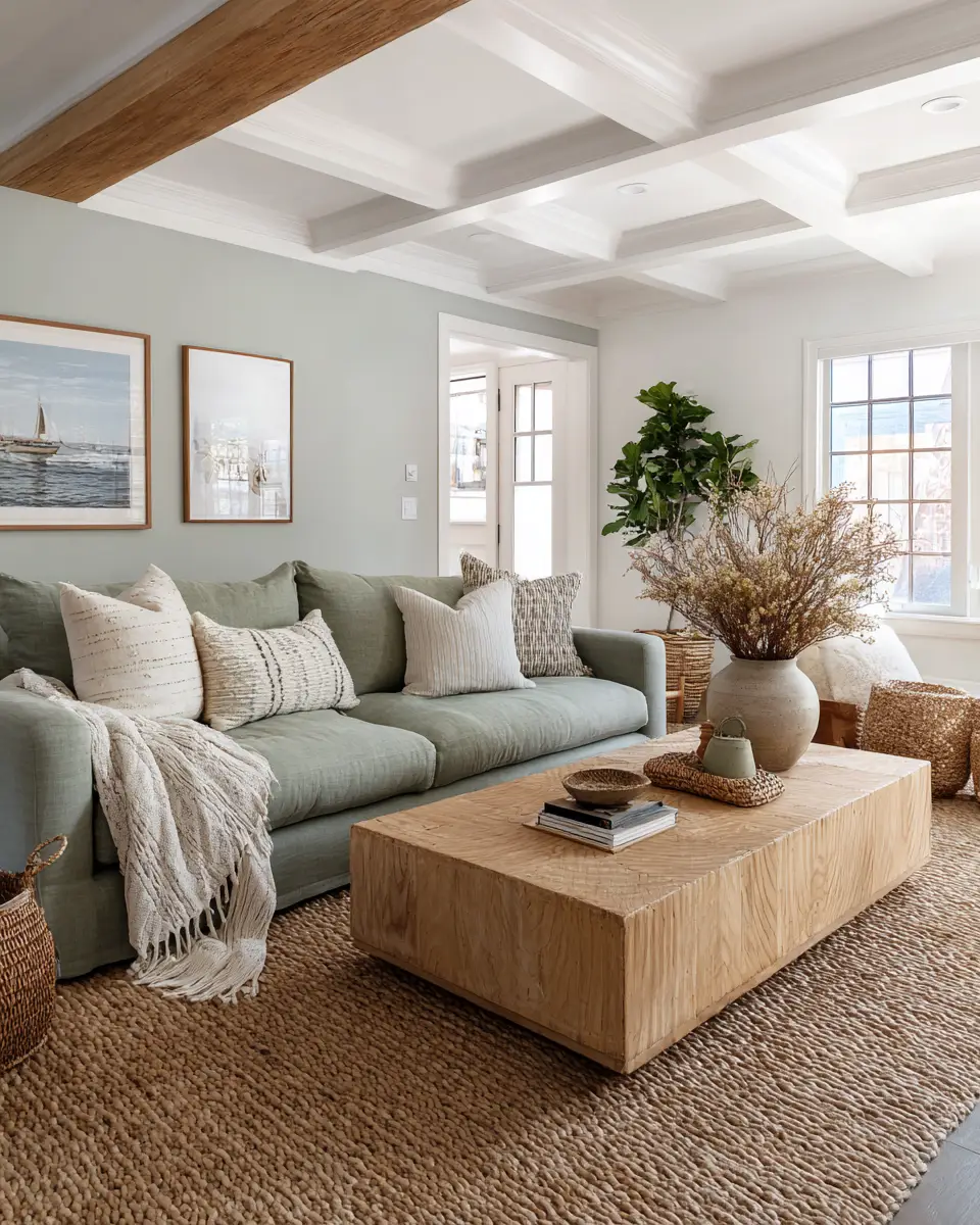 Sage Green Coastal Living Room Decor Ideas