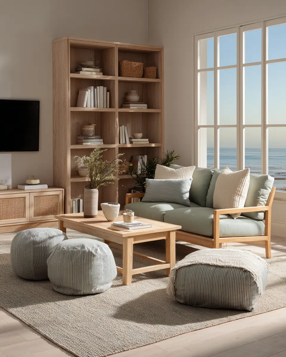 Sage Green Coastal Living Room Decor Ideas