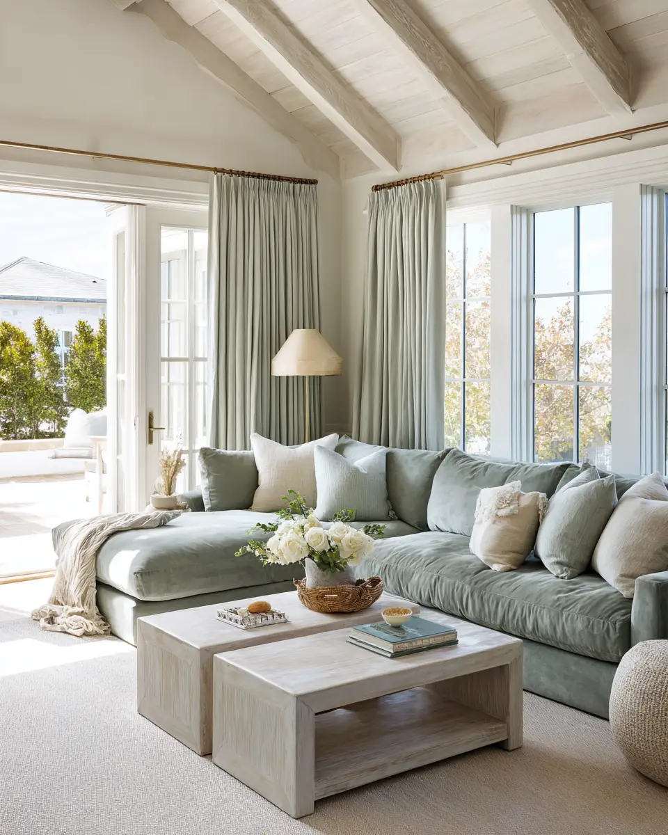 Sage Green Coastal Living Room Decor Ideas