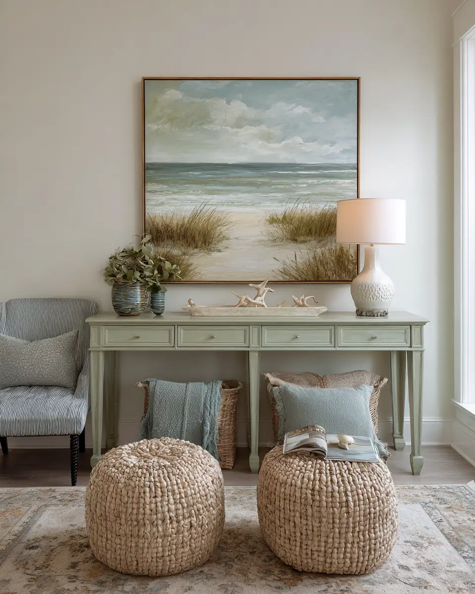 Sage Green Coastal Living Room Decor Ideas