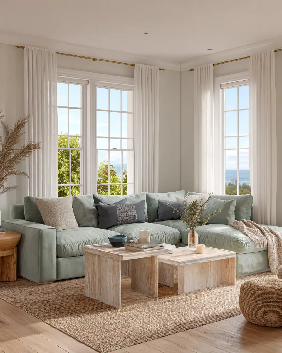 Sage Green Coastal Living Room Decor Ideas