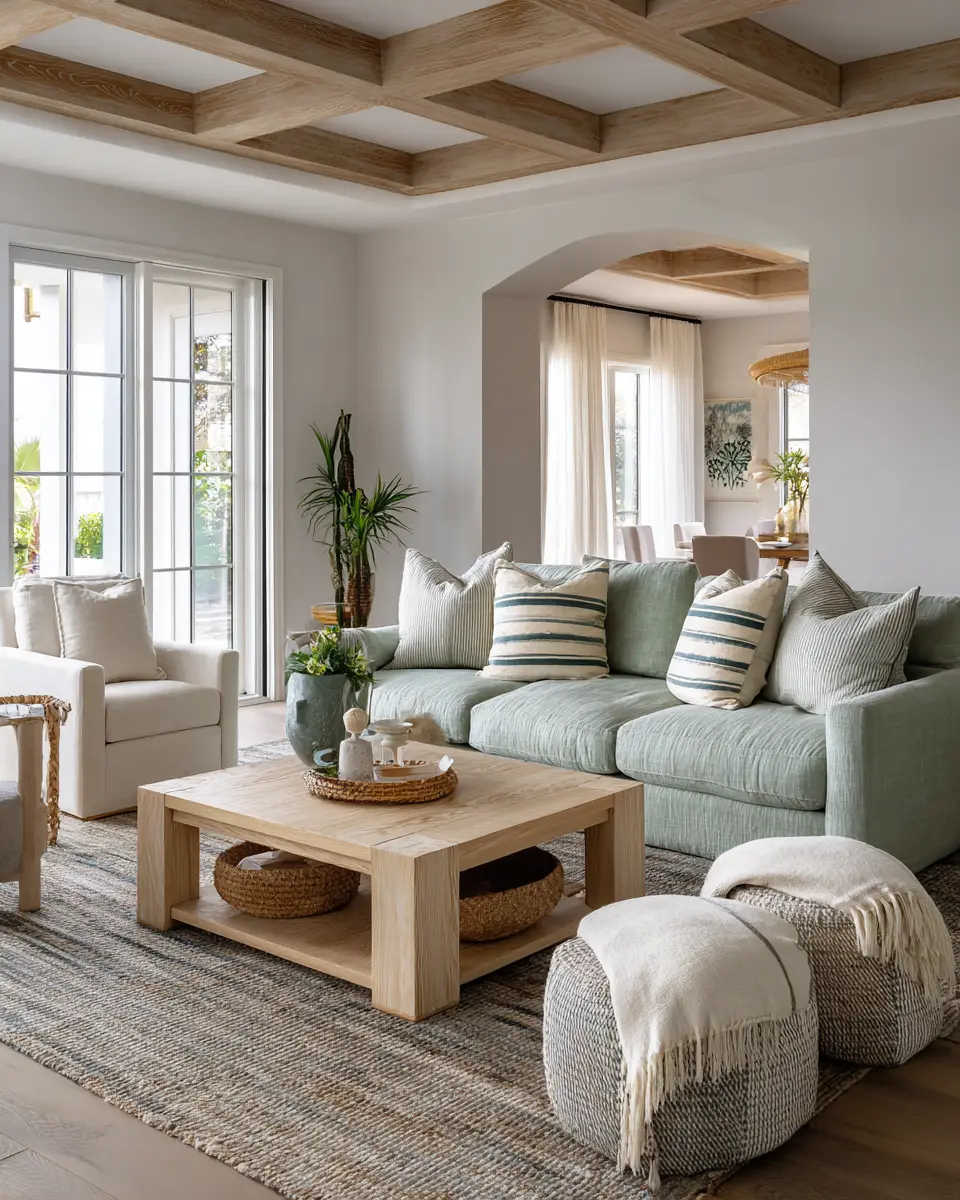 Sage Green Coastal Living Room Decor Ideas