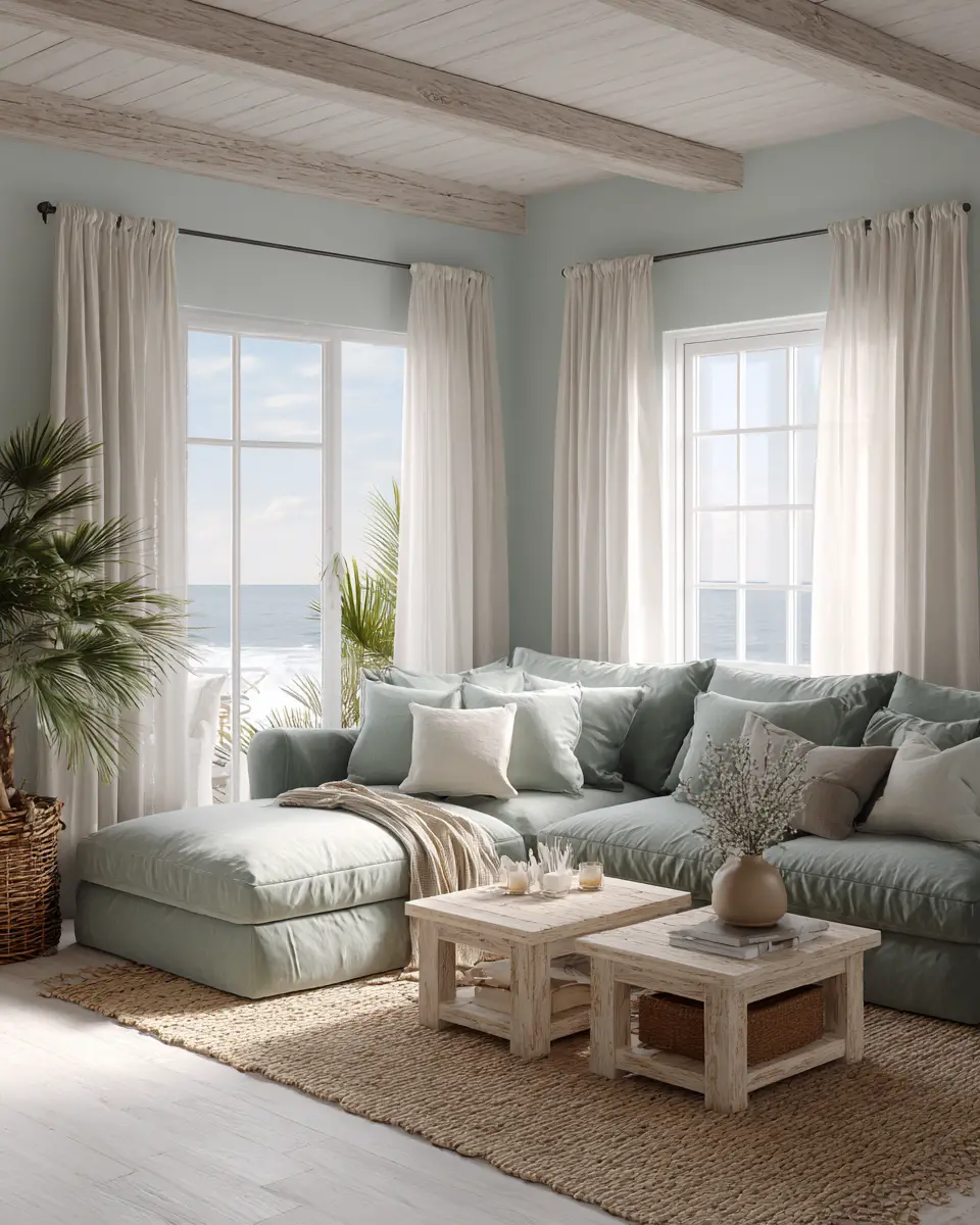 Sage Green Coastal Living Room Decor Ideas