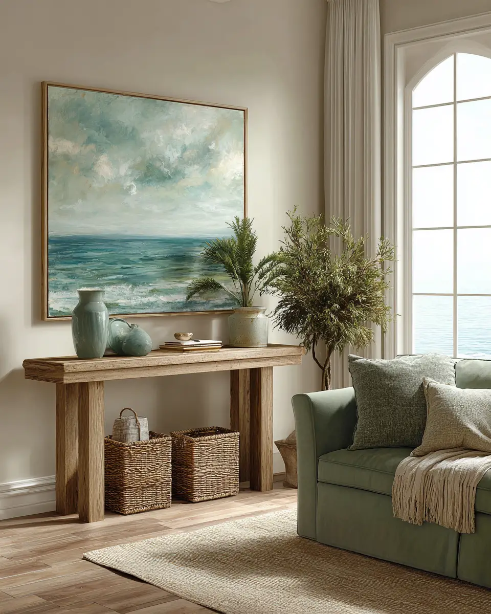 Sage Green Coastal Living Room Decor Ideas