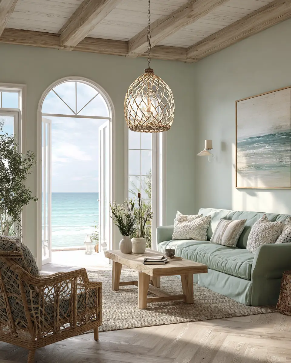 Sage Green Coastal Living Room Decor Ideas