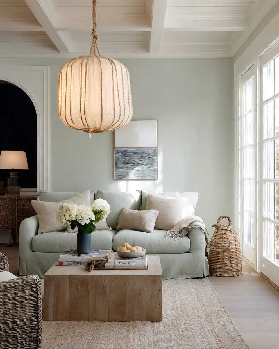 Sage Green Coastal Living Room Decor Ideas