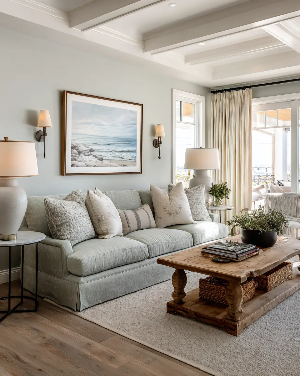 Sage Green Coastal Living Room Decor Ideas