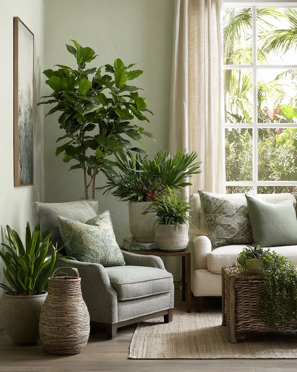 Sage Green Coastal Living Room Decor Ideas