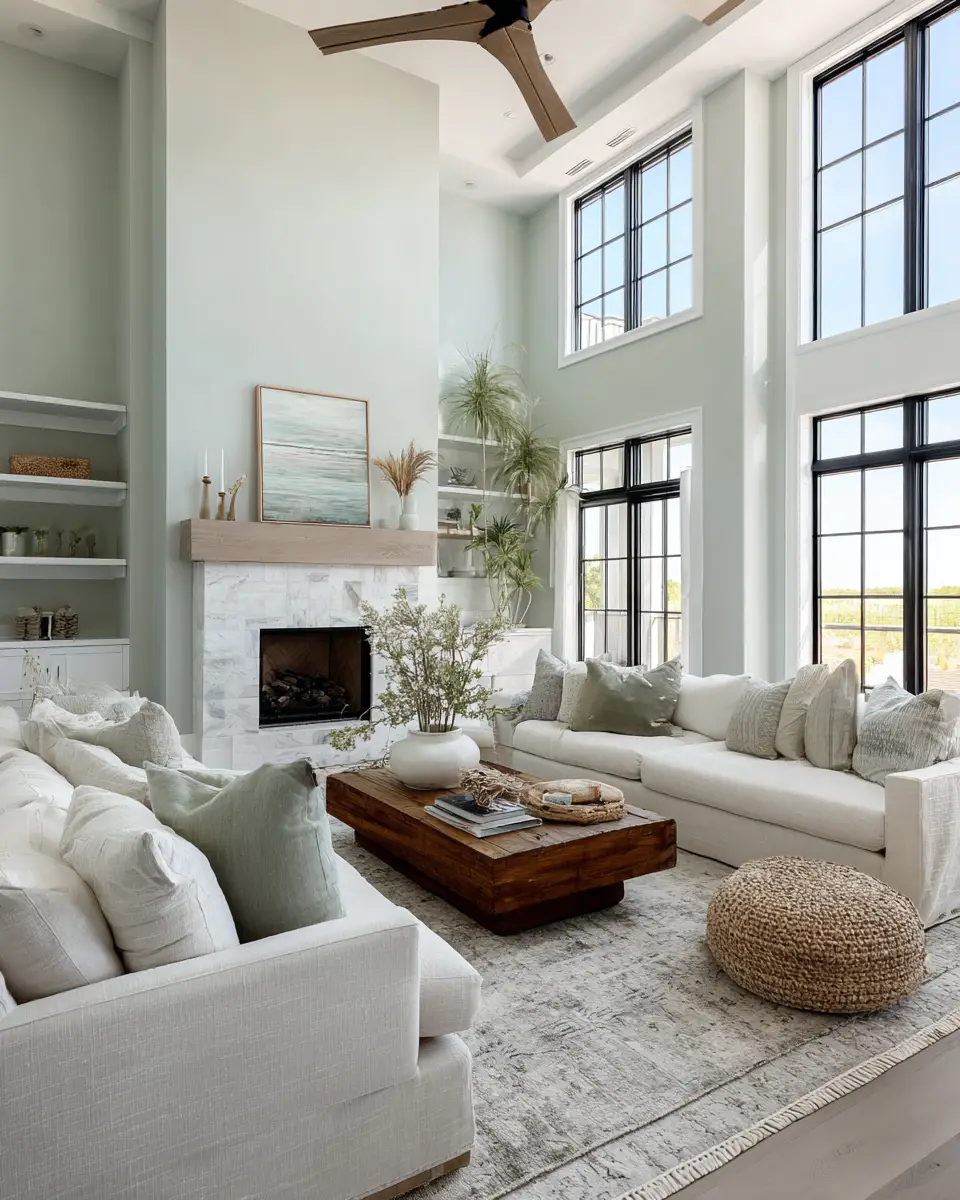 Sage Green Coastal Living Room Decor Ideas