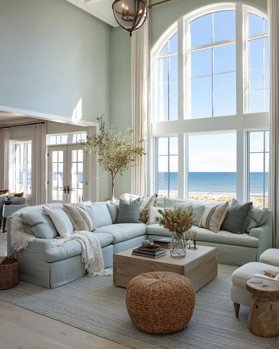 Sage Green Coastal Living Room Decor Ideas