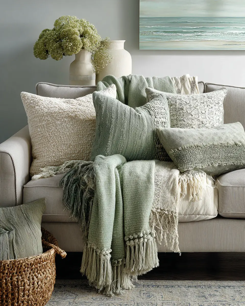 Sage Green Coastal Living Room Decor Ideas
