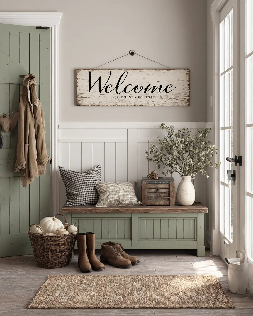 Sage Green Farmhouse Entryway Decor Ideas