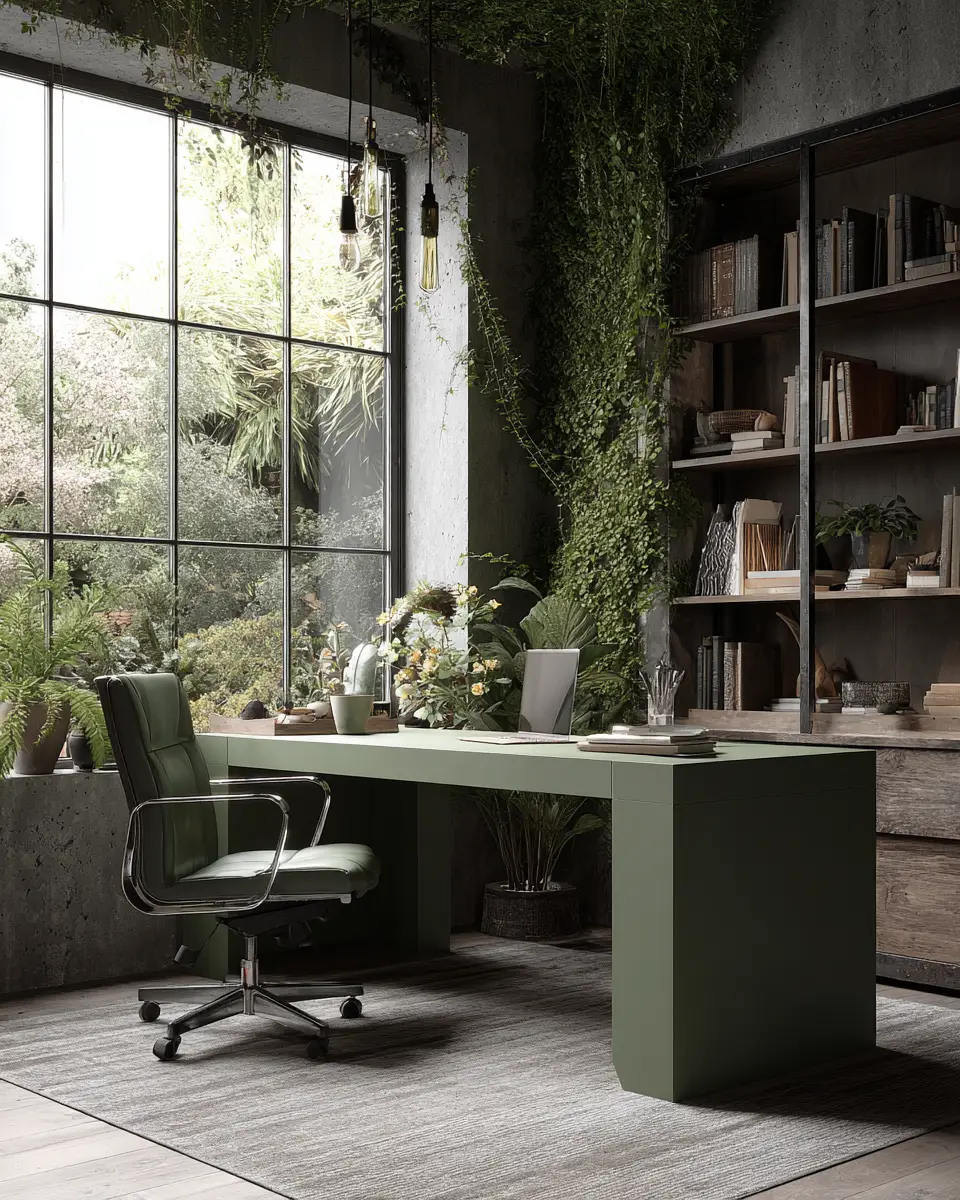 Sage Green Industrial Home Office Decor Ideas