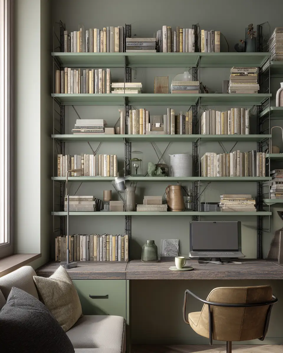 Sage Green Industrial Home Office Decor Ideas