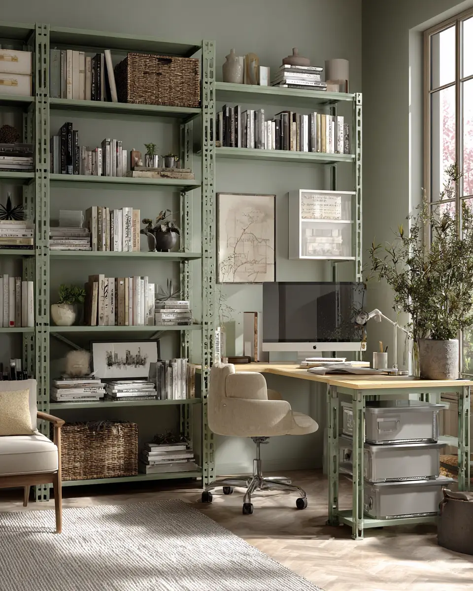 Sage Green Industrial Home Office Decor Ideas