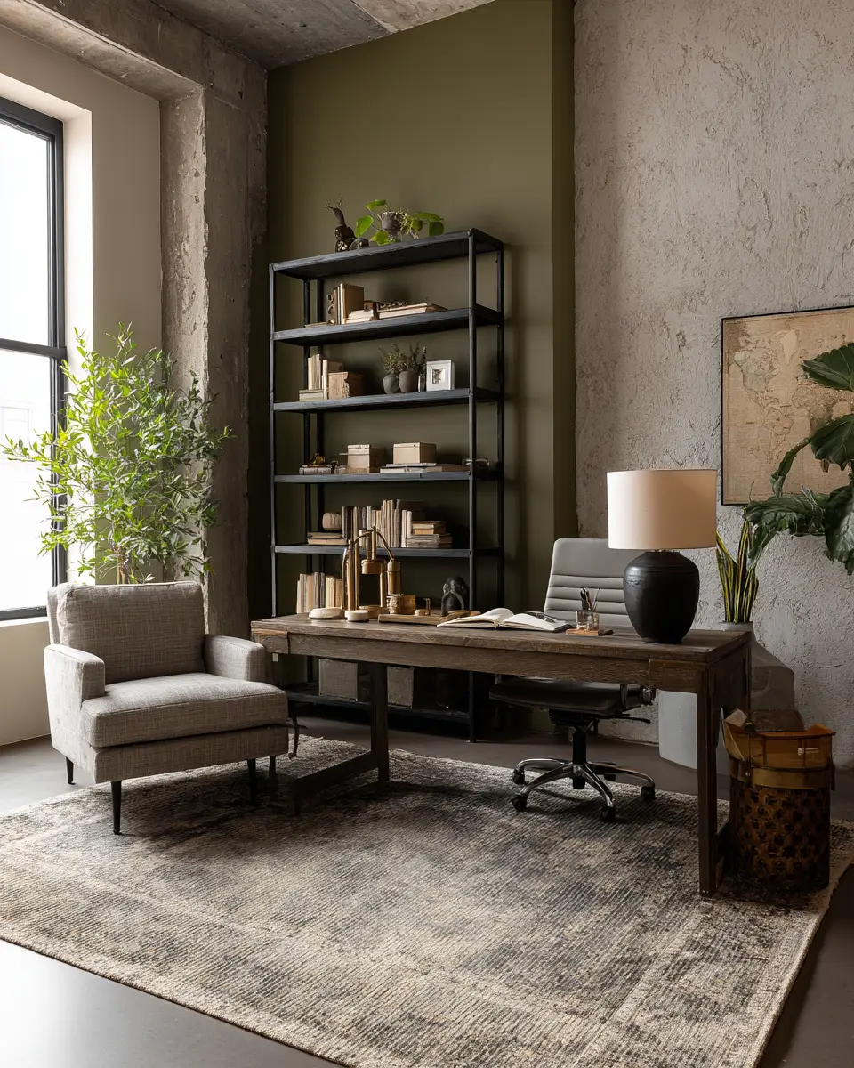 Sage Green Industrial Home Office Decor Ideas