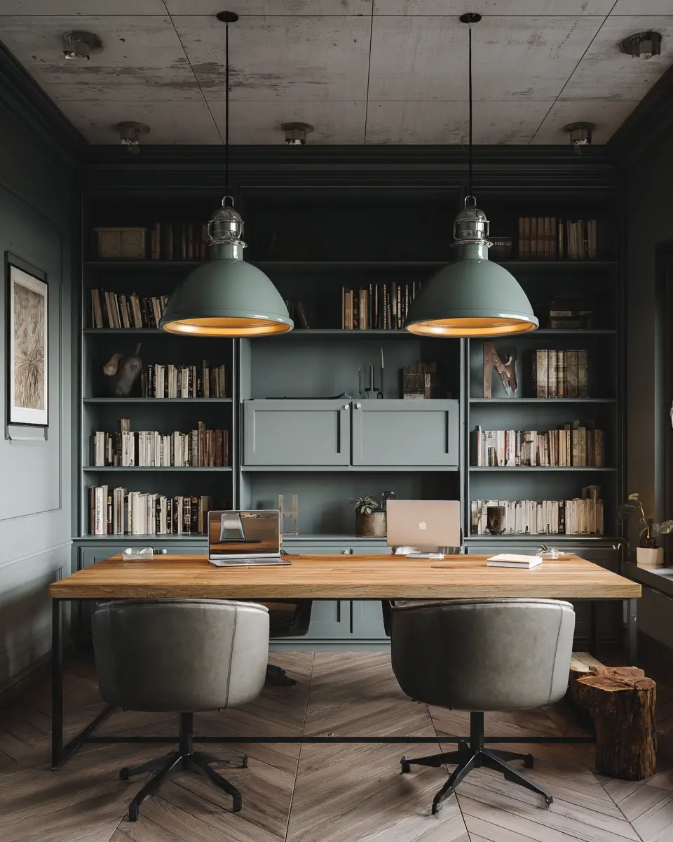 Sage Green Industrial Home Office Decor Ideas