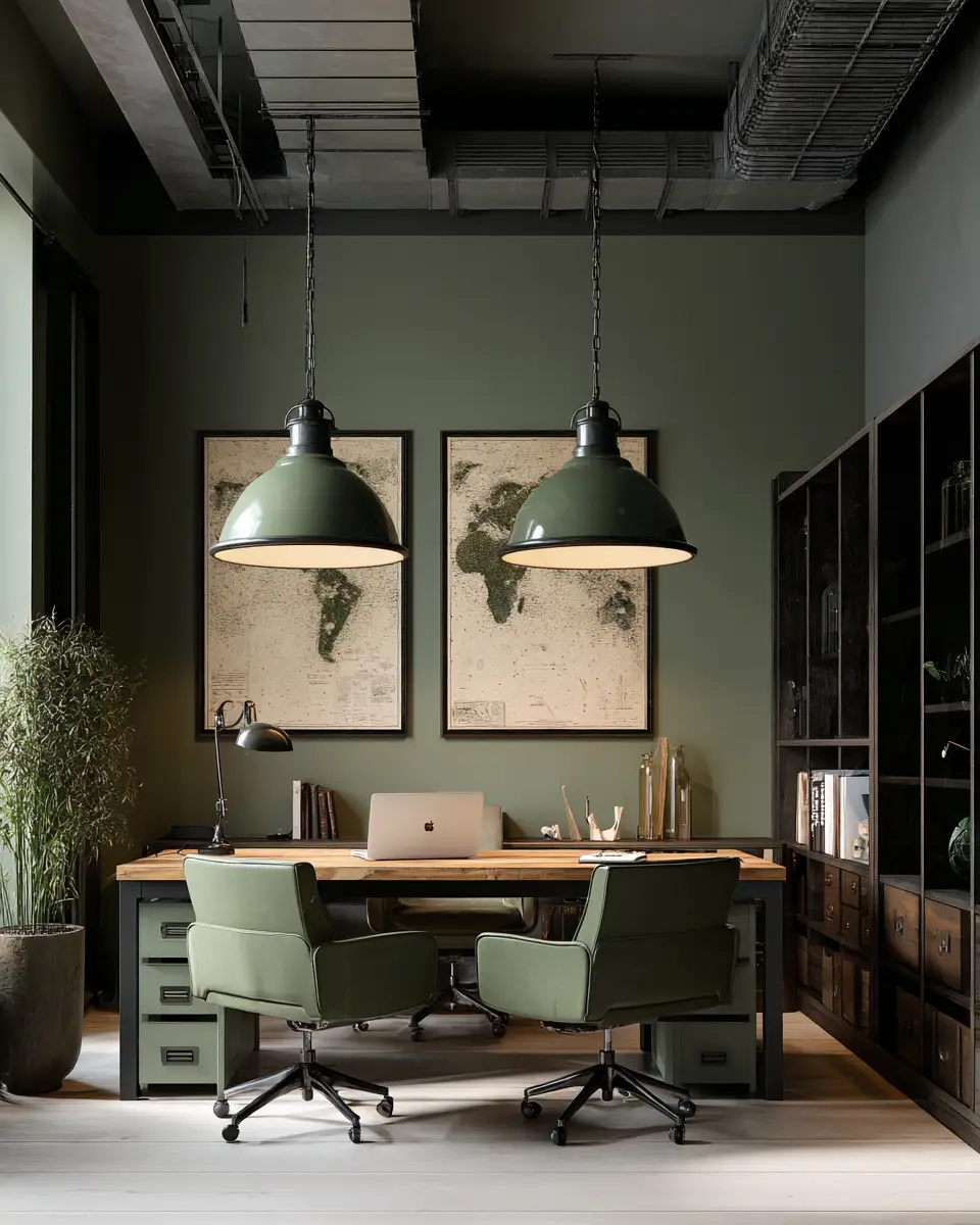 Sage Green Industrial Home Office Decor Ideas